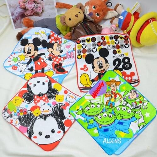 Disney Minnie Mickey Mouse Toy Story Cartoon Square Towel Handkerchief Child Soft Breathable Watery Face Towel 25x25cm