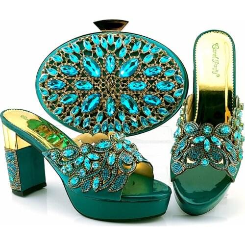 Doershow Italian Shoes With Matching Bags Set Italy African Womens Party Shoes and Bag Sets teal Color Women shoes! SKV1-16