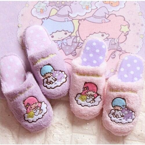 Little twin stars gemini home slippers female floor soft outsole slippers star paragraph