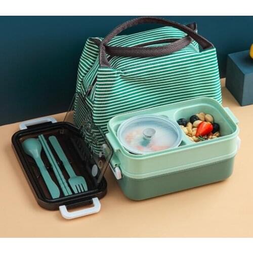 Double Layer Stainless Steel Lunch Box With Soup Bowl Leak-Proof Bento Box Dinnerware Set Microwave Adult Student Food Container