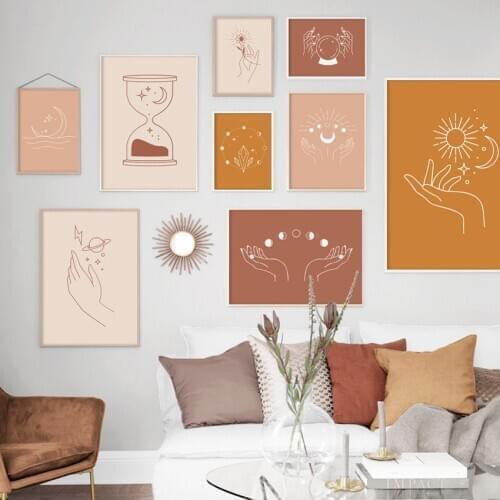 Crystal Ball Hourglass Hand Moon Sun Abstract Wall Art Canvas Painting Posters And Prints Wall Pictures For Living Room Decor