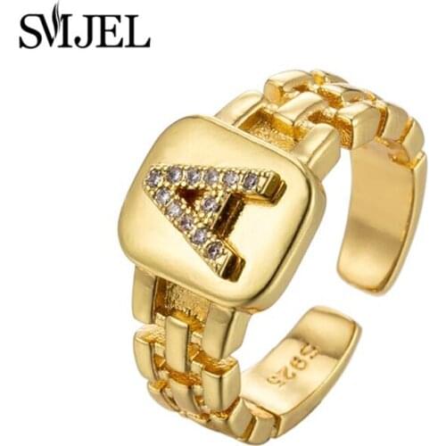 Gold Color Metal A-Z Letter Rings For Women Initials Name Alphabet Creative Finger Ring Adjustable Christmas Jewelry Family Gift
