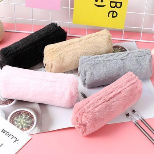 Korean Version of The Creative Pen Box Small Fresh Cute Girl Plush Octagonal Pencilcase Girl Heart Student Simple Cute Pouch