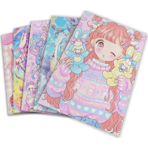 Beautiful cartoon girl with artificial leather lychee pattern leather bag for DIY sewing bag decoration 22X30cm A4