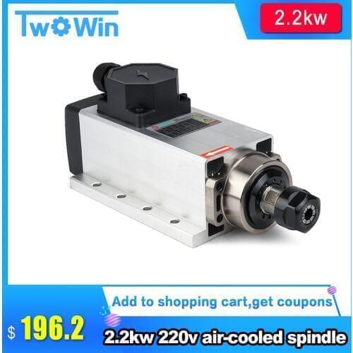 2.2kw Air-cooled Square Spindle Motor 220V 24000rpm ER20 Runout-off 0.01mm Ceramic Bearing Spindle for CNC Milling High Quality