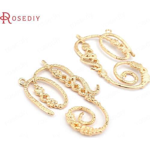 33528)6PCS 32*23MM 24K Gold Color Brass Curling Charms Pendants High Quality Diy Jewelry Findings Accessories wholesale