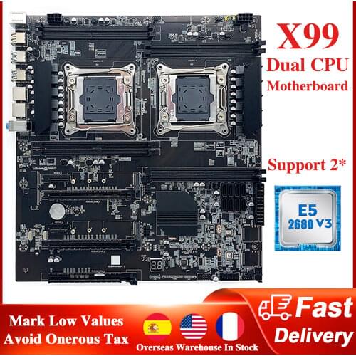 X99 Dual Motherboard LGA 2011-3 Dual CPU 8 DDR4 Memory Slot 256G PCIE 16X SATA2.0 NVME M.2 Interface for Desktop E-ATX Mainbrard