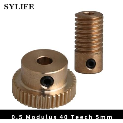0.5 Modulus 40 Teeth Brass Worm Gear Wheel & 5mm Hole Dia Worm Gear Shaft Kits 1:40 Reduction Ratio with Screw
