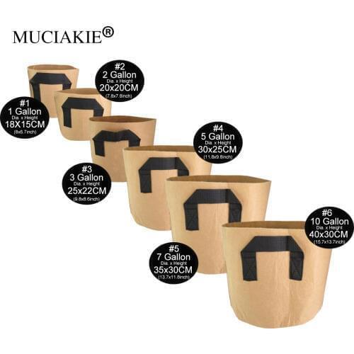 MUCIAKIE 1-10 Gallon brown Round Non-woven Grow Pots Smart Air Pot Bag Plant Pouch Root Container With Handle
