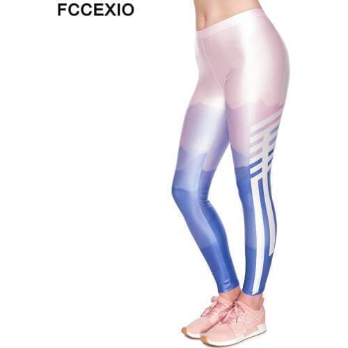FCCEXIO 2019 New Top Fashion Women Leggings Workout Leggins Fitness Legging Sexy Pants High Waist Print Moutains Style Pants