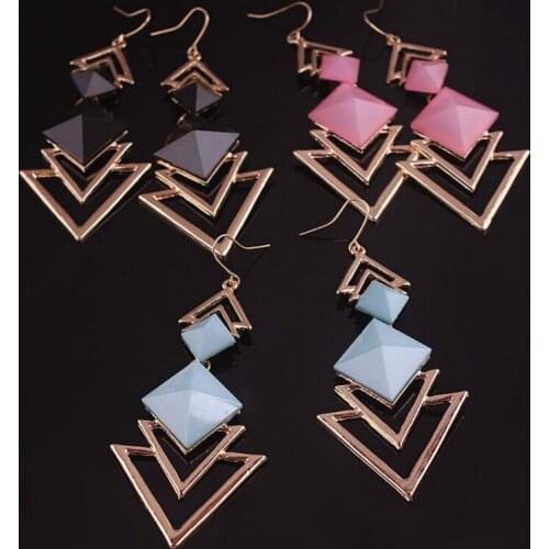 New Fashion Resin Rose Gold Long Earrings Women Cool Geometric Triangle Dangle Earring Jewelry Pendientes Bijoux Femme Largos