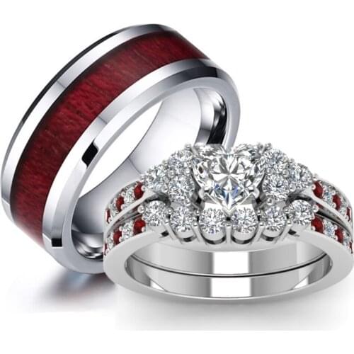 Engagement Wedding Jewelry Brown Red Wood Grain Male Ring Exquisite Rhinestone Female Ring Valentines Day Gift