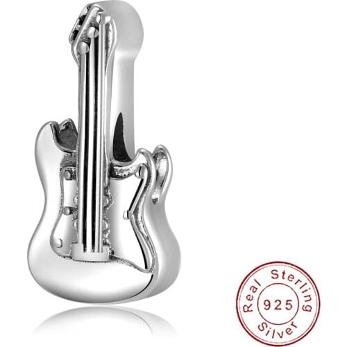 Cyue European S925 Sterling Silver DIY Charm Beads Rock Band Series Guitar For Women Bangle Bracelet Necklace Jewelry P1266