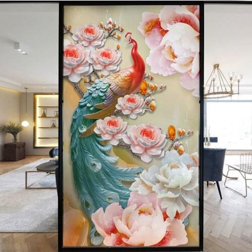 Peacock Frosted Window Film Privacy Privacy 3D Tone Glass Vinyl Sticker Mirror Non-sticky Color Decoration Window Tone Sticker