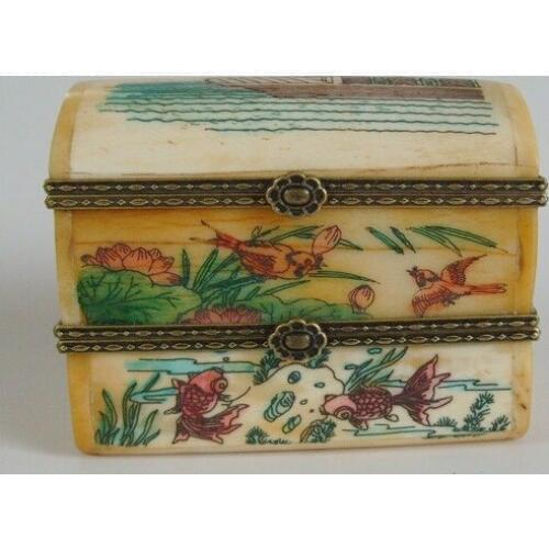 Rare old QingDynasty bone Jewelry box, double-deck, free shipping