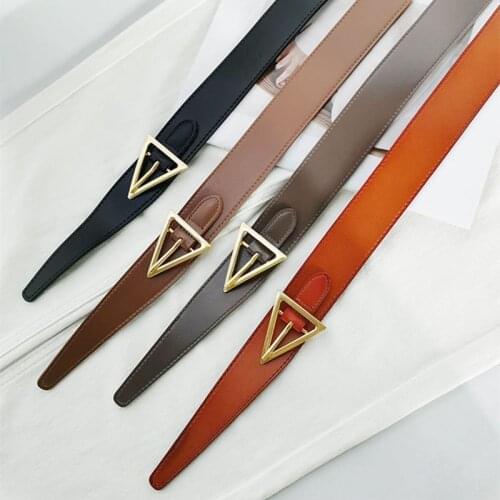 Fashion Triangle Golden Buckle Belt Woman Genuine Leather Retro Wide Belts Quality Cow Skin Strap Girdle for Jeans Width 4cm