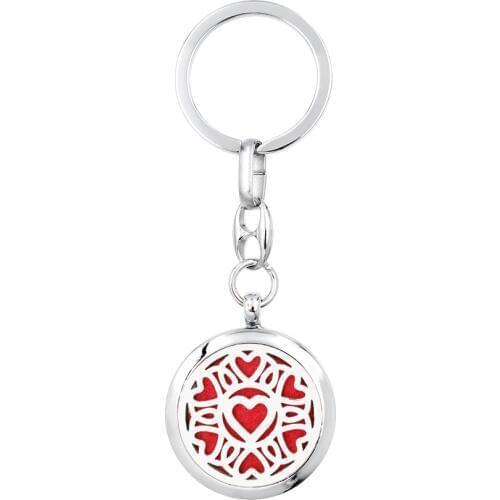 Heart Pattern 30mm Essential Oil Aromatherapy Diffuser Locket Keychain Alloy Key chain keyring Pendant Jewelry for Women 10 pads