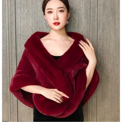 20 Bridal Jacket Coat Faux Fur Women Wedding Shawl Evening Party Dress Wraps Fur Shoulder Capes Slim Lady Fake Fur Cloak WZ1282