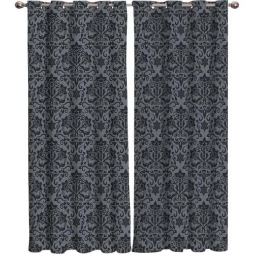 Baroque Pattern Decoration Flower Grey Window Curtains Scenic Curtains for Living Room Decorative Items Living Room