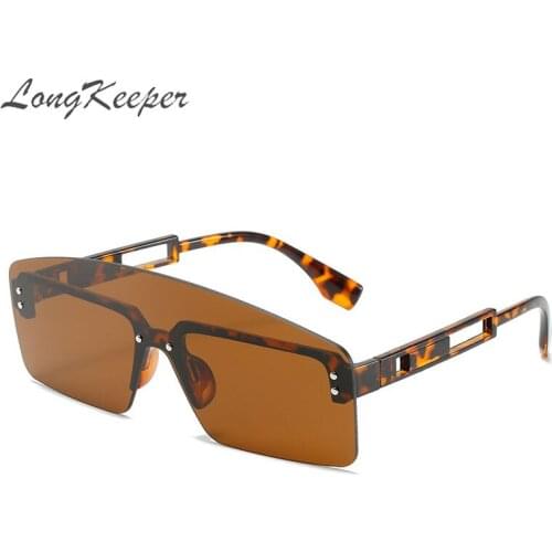 Oversized Flat Top Punk Sunglasses Women Men Square Hollow Legs Sun Glasses Leopard One Piece Driver Goggle Lunette De Soleil