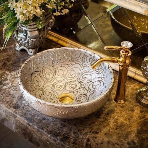 Modern basin sink bowl European-style Table Basin round Lavatory rose silver Ceramic wash Basin bathroom sink
