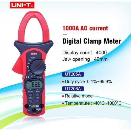 UNIT UT205A/UT206A Auto Range 1000A Digital Clamp Meters Multimeters Voltmeter with LCD Backlight High current clamp meter