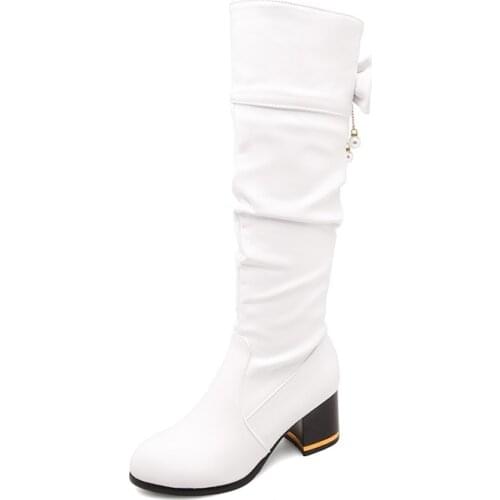 Big Size Butterfly-knotted thin boots with thick heel and back jacket of European and American wind tips