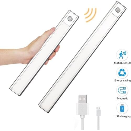 PIR Motion Sensor 23/40/60CM LED Under Cabinet Light USB Rechargeable Wardrobe Closet Night Light Wall Lamps For Kitchen Indoor