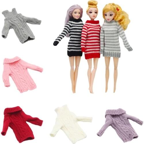 Handmade Multicolor Mini Knitted Sweater Fur Coat Doll Accessories Tops Dress Casual Wear Clothes for Barbies Doll Kids Toy