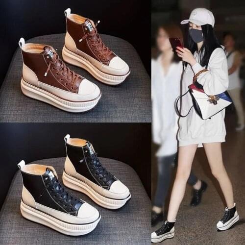 2020 Winter Women Thick Sole Ankle Boots Fashion Luxury Platform Boots Womens 9cm High Heels Wedge Boots Shoes Woman Sneakers