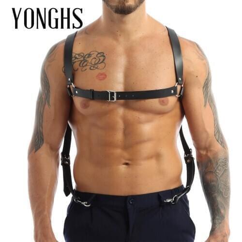 Harness Mens Lingerie Leather X Back Body Chest Harness Suspenders Belt with Buckles and Metal O-Rings Sex Cosplay Club Costumes