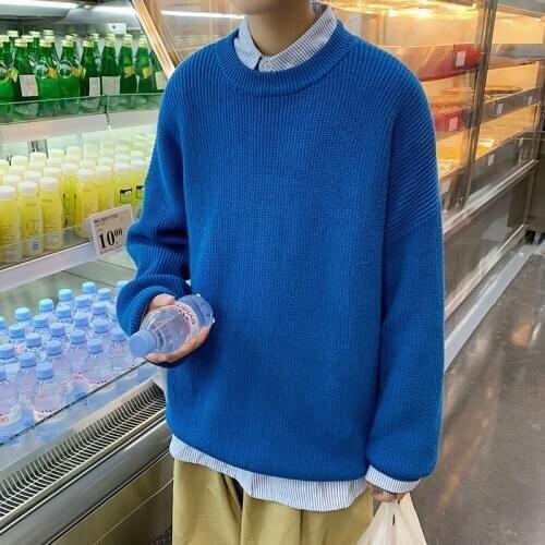 2020 Winter Mens Thickening Velvet Knitting Loose Woolen Sweater High-quality Cashmere Pullover In Warm Round Neck Coats M-3XL