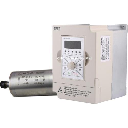 1.2kw D62mm ER11 24000rpm water cooled spindle motor for CNC metal engraving & 1.5kw BEST variable frequency driver