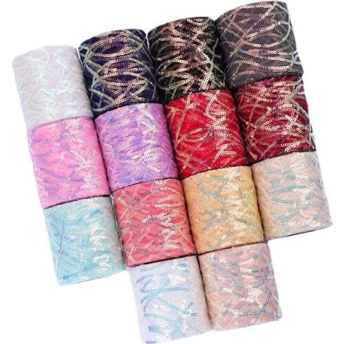 10Yards/Roll 8CM Mesh Embroidered Wave Pattern Sequins Ribbon HX08 DIY Bow Hair Accessories Tutu Skirt Girl Hairpin Material
