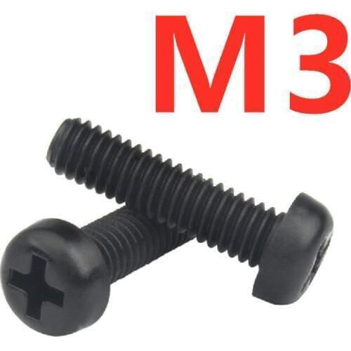 100pcs M3 Metric Threaded Black Nylon Plastic Phillips Pan Head Cross Round Screw Bolt