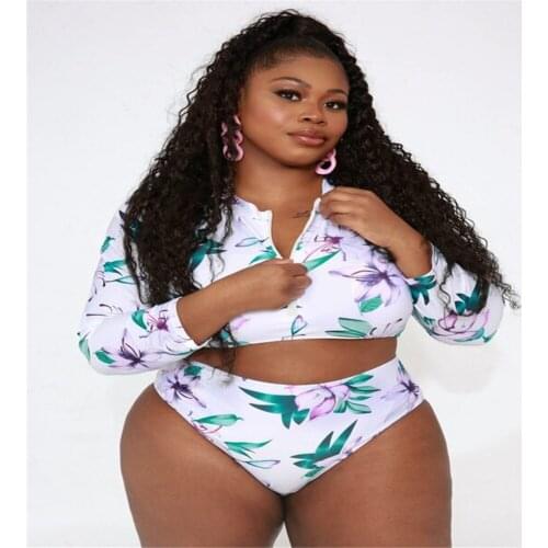 2021 Large Size Plus Size Fashion Printing Bikini Zipper Fat Female Bikini Elysee YANG Sunscreen Clothing Flip-body Swimsuit