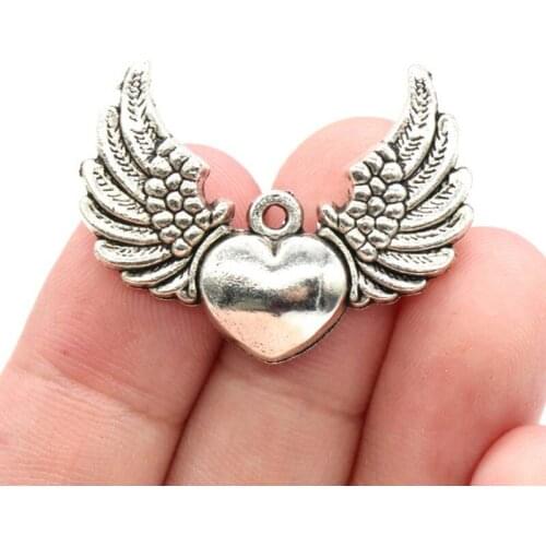 4Pcs 26x35mm Heart Wing Charms Antique Silver Color Tone Pendant Findings Diy Aesthetics Accessories Handmade Jewelry Making