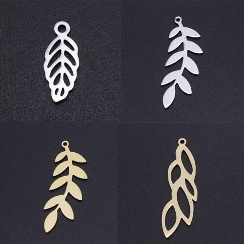 5pcs/lot 100% Stainless Steel Leaf DIY Charms Pendants Wholesale Necklace Bracelet Making Accessories