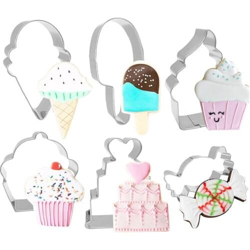 6PC Cookie Cutters Moulds Stainless Steel Ice Cream Shape Biscuit Mold DIY Fondant Pastry Decorating Baking Kitchen Tools JU0295