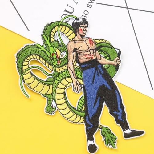 Anime Peripheral Blue Dragon and People Embroidery Patch Iron Hot on DIY Taekwondo Martial Art Costume Decoration Accessories