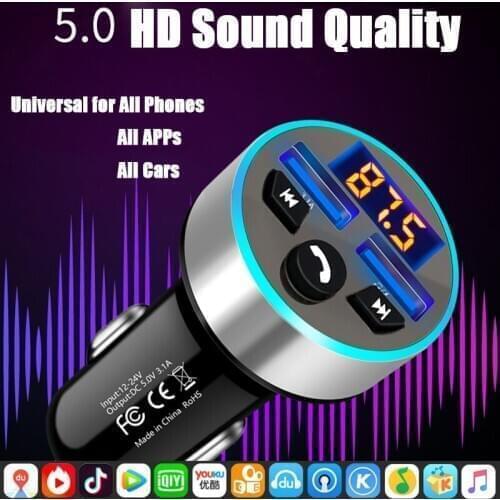 Leeher FM Transmitter Car Charger Car MP3 Bluetooth 5.0 Player Wireless Radio Adapter USB Quick Charger 2 USB Port Music Player