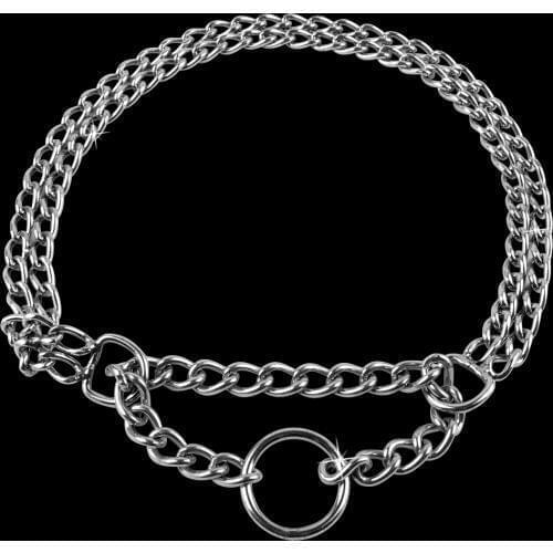 Metal Stainless Steel Chain Martingale Dog Collar Double Row Chrome Plated Choke Training Show Collar Adjustable Safety Control