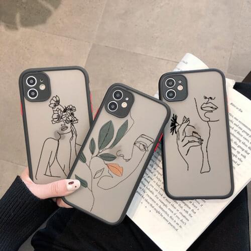 Abstract Art Line Face Shockproof Phone Case For iPhone XR X XS 11 12 Pro Max Mini SE 2020 7 8 6 6s Plus Transparent Matte Cover