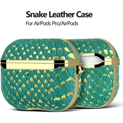 Genuine Leather Case for AirPods Pro Luxury Snake Skin for Apple AirPods 2 1Cover Strap Bluetooth Earphone Accessory Brown Color