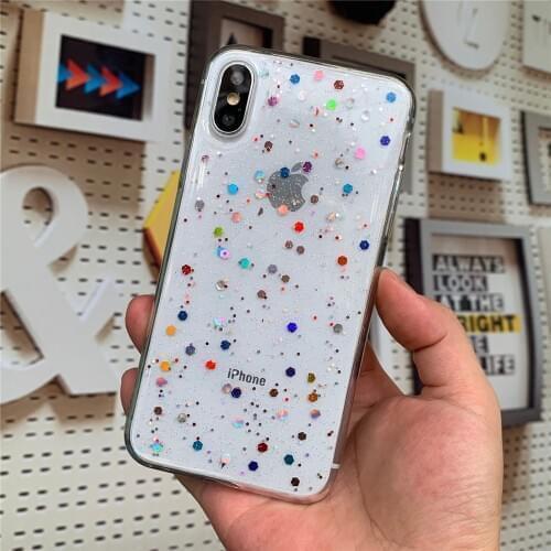 Transparent Shockproof Frame Case For iPhone 11 12 Pro Max XR XS Max 6 6S 7 8 Plus X SE Sequins Various Colors Phone Back Cover