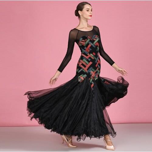 Black Dress Ballroom Dance Dresses Women Designer Clothes Long Sleeve Modern Dance Outfits Stage Costume Tango Dance Wear JL2696