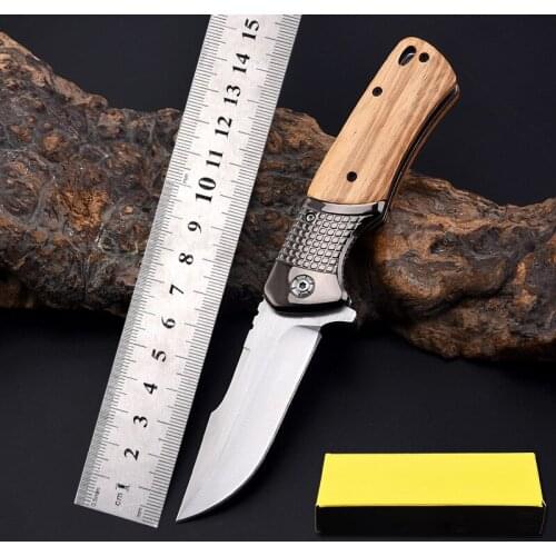 DA96 New Folding Knife Stainless Steel Outdoor Camping Survival Folding Knife Wooden Handle Self-defense Knifes