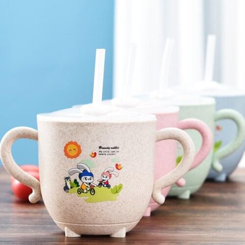 280ML Kids Children Cue Water Bottle Large Capacity Milk Cup Water Cup with Cover and Straw Green/Blue/Pink/Beige