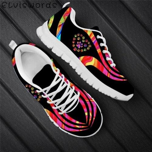 ELVISWORDS Colorful Dog Paw Print Casual Ladies Hiking Sports Shoes Breathable Womens Air Mesh Sneakers Fashion zapatos mujer
