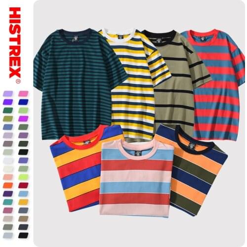 HISTREX 50 Colors Stripe 100% Cotton 200g Men T Shirt T-shirt Summer Vintage Top Brand Cl Tshirt Man